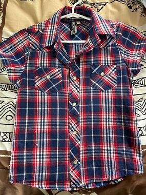 Knuckleheads Kids Plaid Short-Sleeve Pearl-snap Shirt - Red & Blue